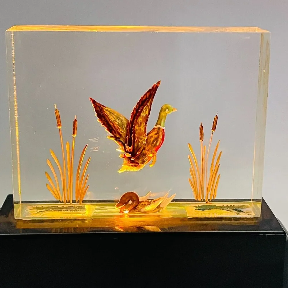 Flying Duck Mallard VTG TV Lamp Thompson Plasticraft Acrylic Lucite Art Deco MCM
